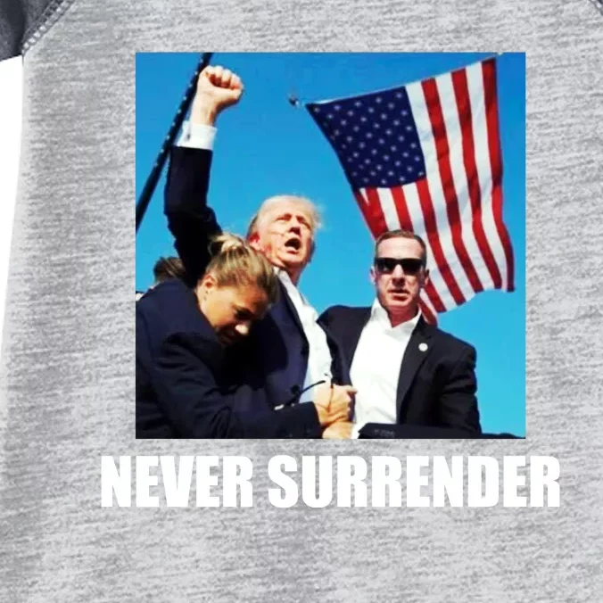 Never Surrender 2024 Take America Back Pennsylvania Rally Shooting Infant Baby Jersey Bodysuit