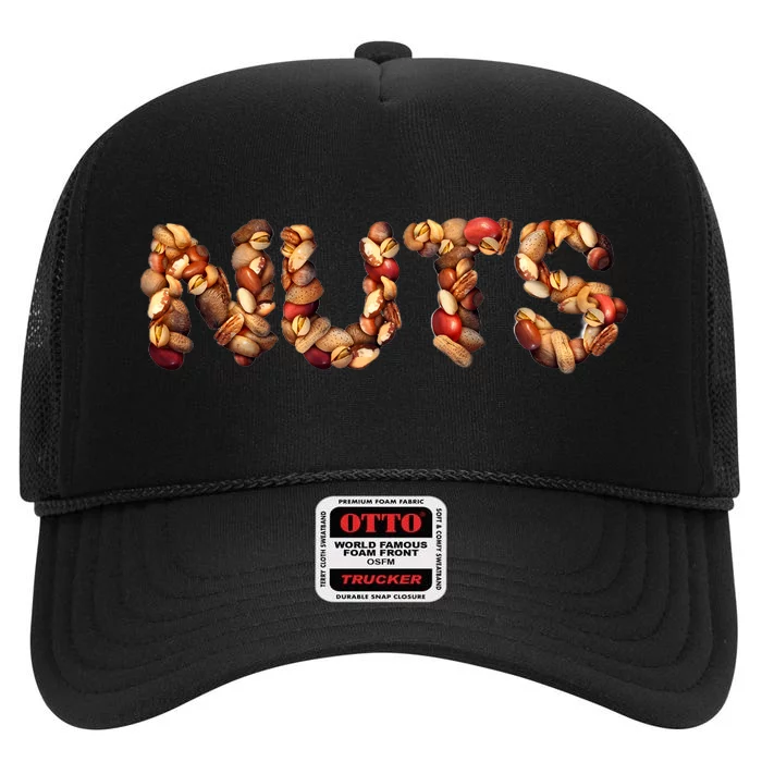 Nuts Symbol As Letters High Crown Mesh Trucker Hat