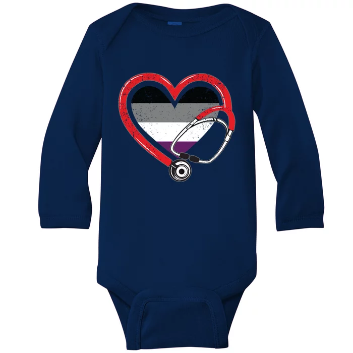 Nurse Stethoscope Asexual Lgbtq Pride Heart Rn Nursing Cool Gift Baby Long Sleeve Bodysuit