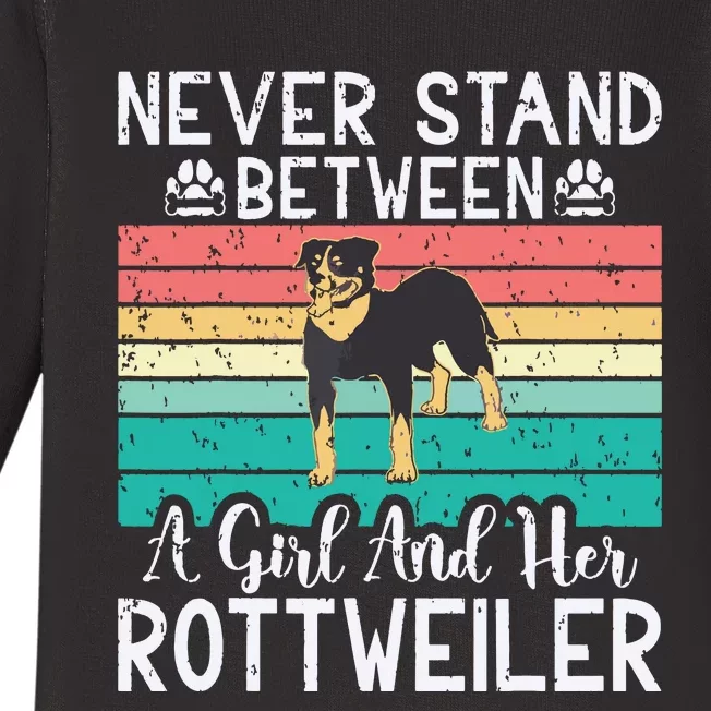 Never Stand Between A Girl And Her Rottweiler Baby Long Sleeve Bodysuit