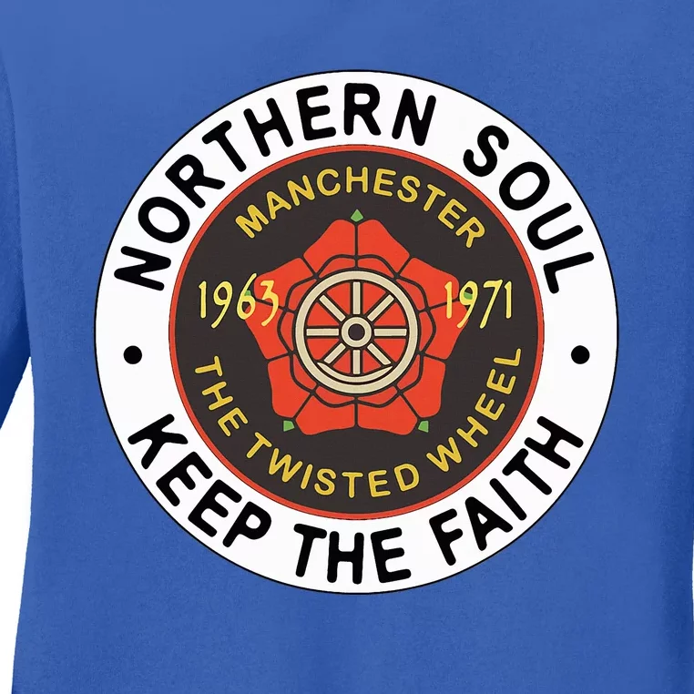 Northern Soul Badges Manchester Wheel Keep The Faith Ladies Long Sleeve Shirt