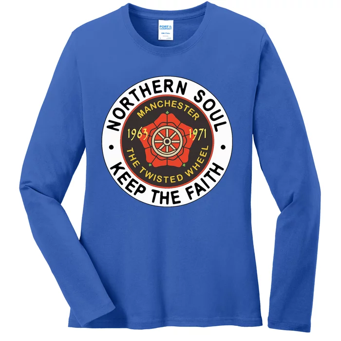 Northern Soul Badges Manchester Wheel Keep The Faith Ladies Long Sleeve Shirt