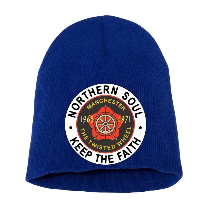 Northern Soul Badges Manchester Wheel Keep The Faith Short Acrylic Beanie