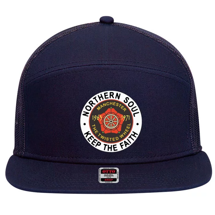 Northern Soul Badges Manchester Wheel Keep The Faith 7 Panel Mesh Trucker Snapback Hat