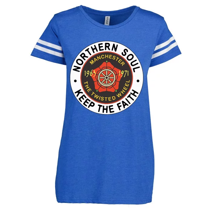 Northern Soul Badges Manchester Wheel Keep The Faith Enza Ladies Jersey Football T-Shirt