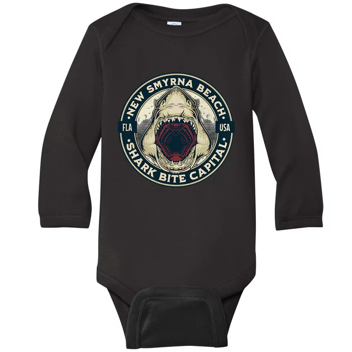 New Smyrna Beach Shark Bite Capital Of The World Graphic Baby Long Sleeve Bodysuit