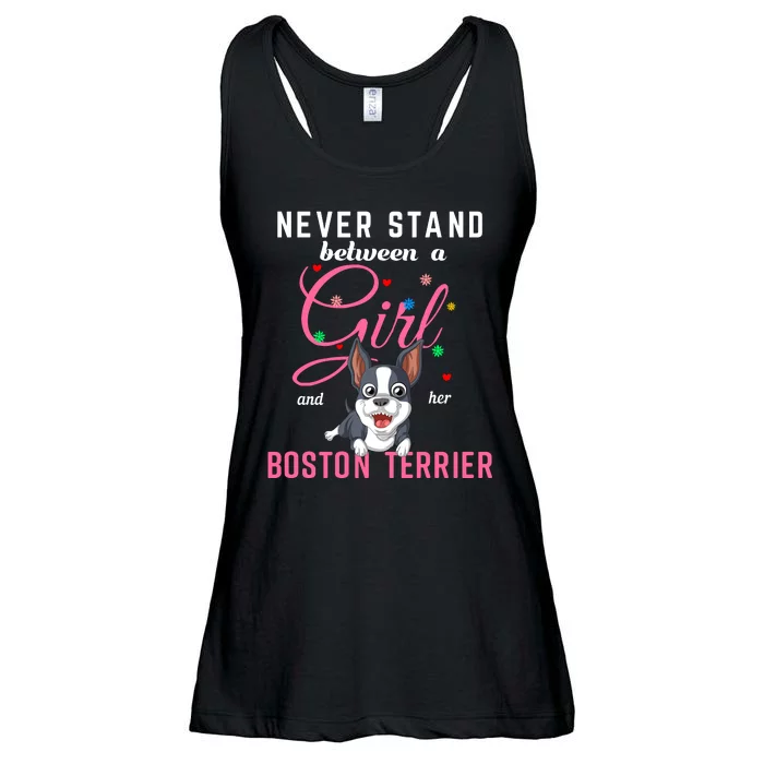 Never Stand Between A Girl And Her Boston Terrier Ladies Essential Flowy Tank