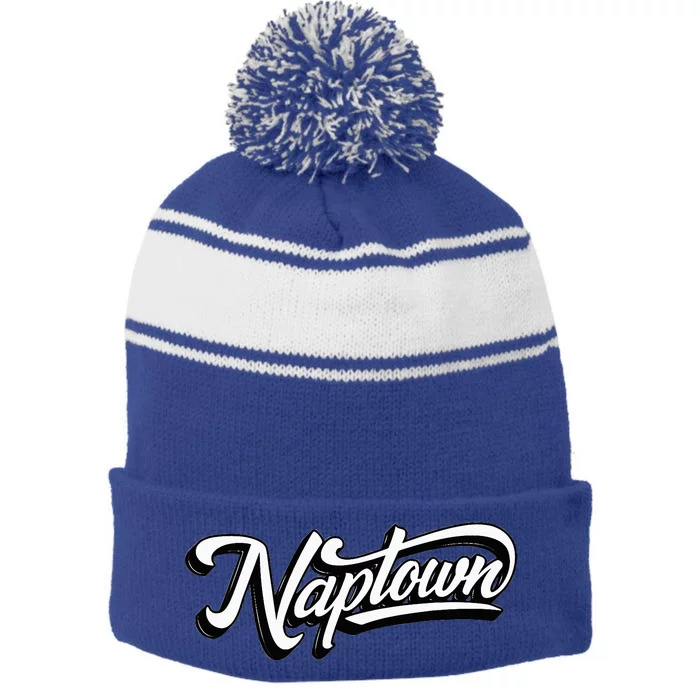 Naptown Script By Soindy Stripe Pom Pom Beanie