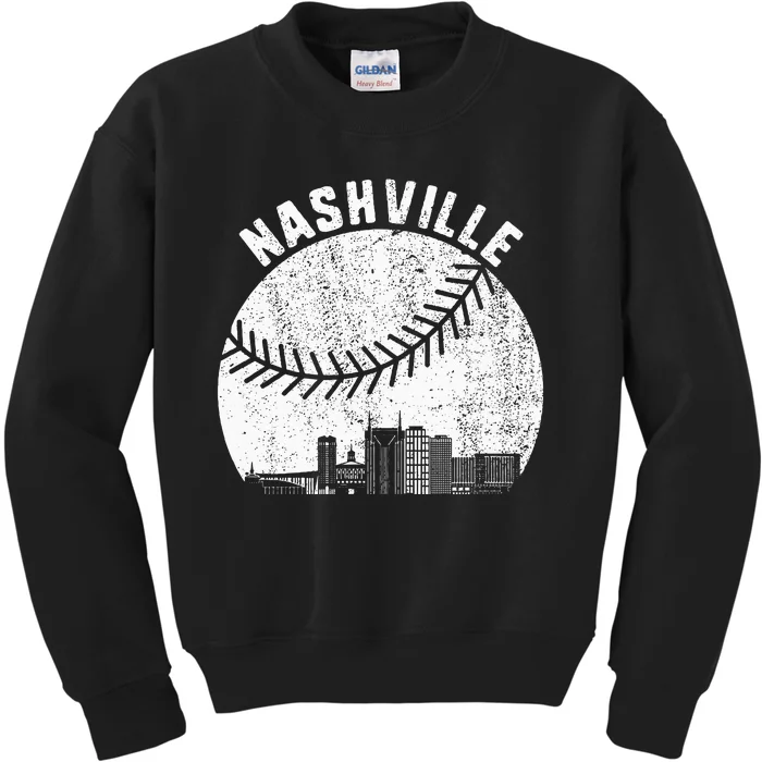 Nashville Skyline Baseball Fan Vintage Nashville Baseball Kids Sweatshirt