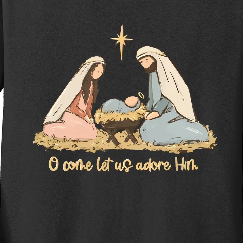 Nativity Scene Christian Christmas Kids Long Sleeve Shirt