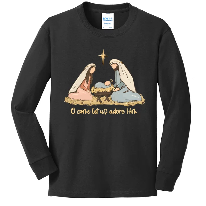 Nativity Scene Christian Christmas Kids Long Sleeve Shirt