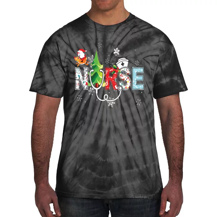 Nurse Stethoscope Christmas Tree Ornaments Decor Tie-Dye T-Shirt