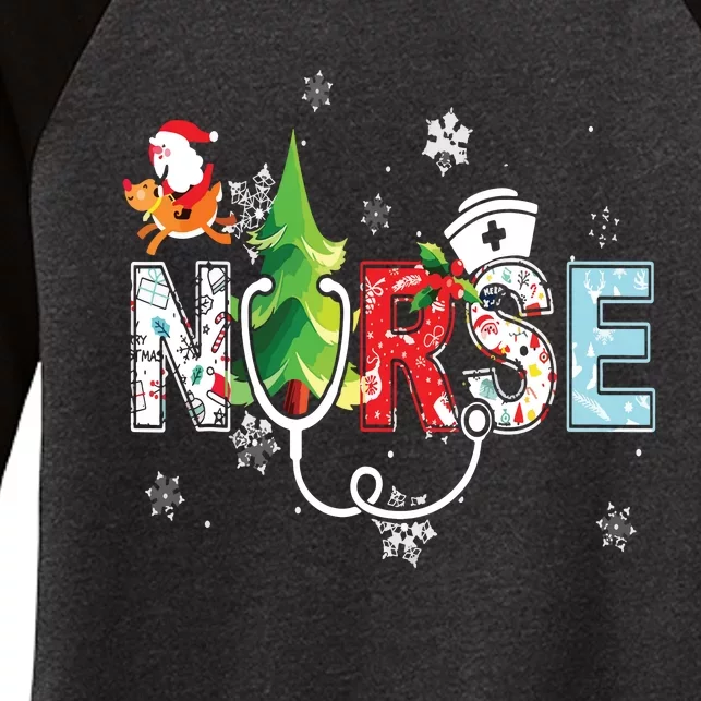 Nurse Stethoscope Christmas Tree Ornaments Decor Women's Tri-Blend 3/4-Sleeve Raglan Shirt