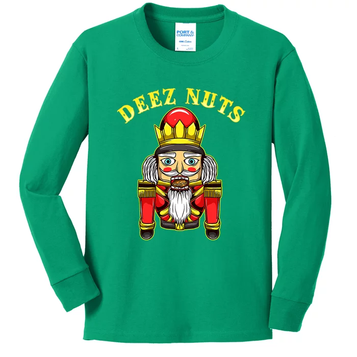 Nutcracker Squad Christmas Pajama Deez Nuts Funny Holiday Kids Long Sleeve Shirt