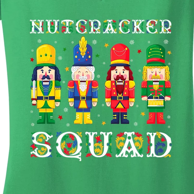 Nutcracker Squad Christmas Pajama Deez Nuts Funny Holiday Women's V-Neck T-Shirt