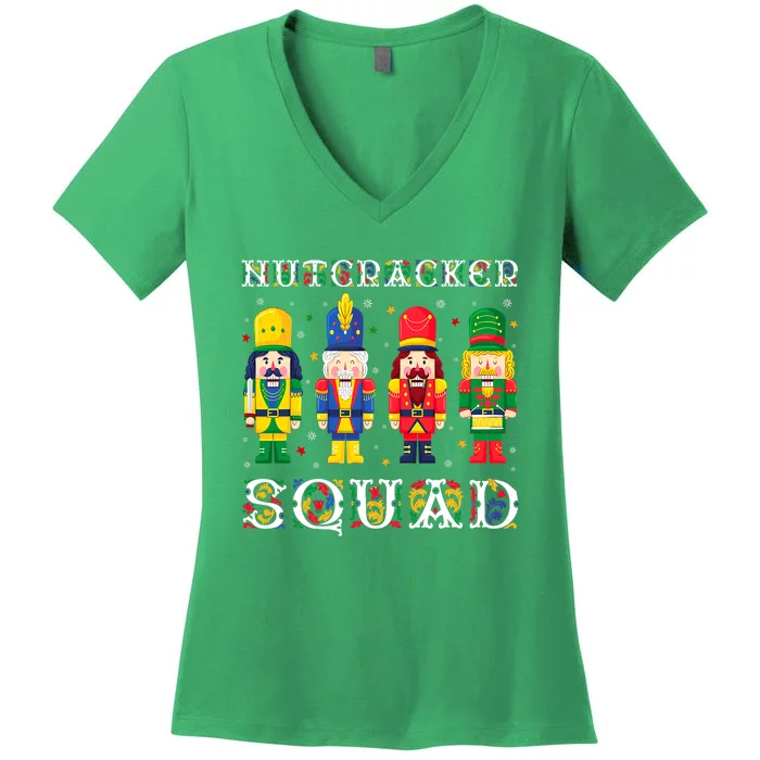 Nutcracker Squad Christmas Pajama Deez Nuts Funny Holiday Women's V-Neck T-Shirt