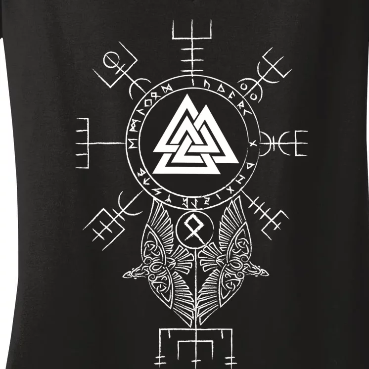 Norse Symbol Celtic Compass Vegvisir Viking Valknut Women's V-Neck T-Shirt