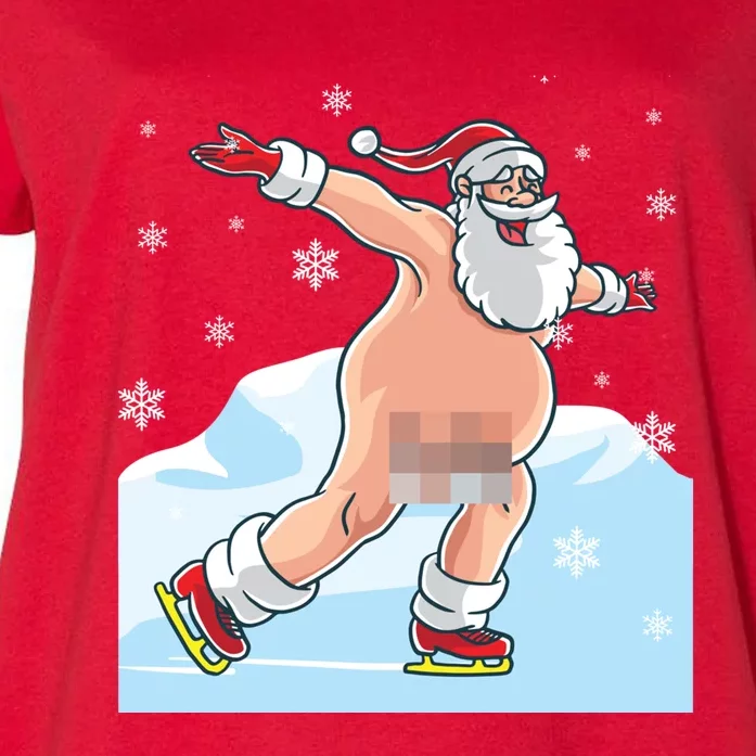 Naked Santa Claus Ice Skating Nude Ugly Christmas Sweater Gift Women's T- Shirt