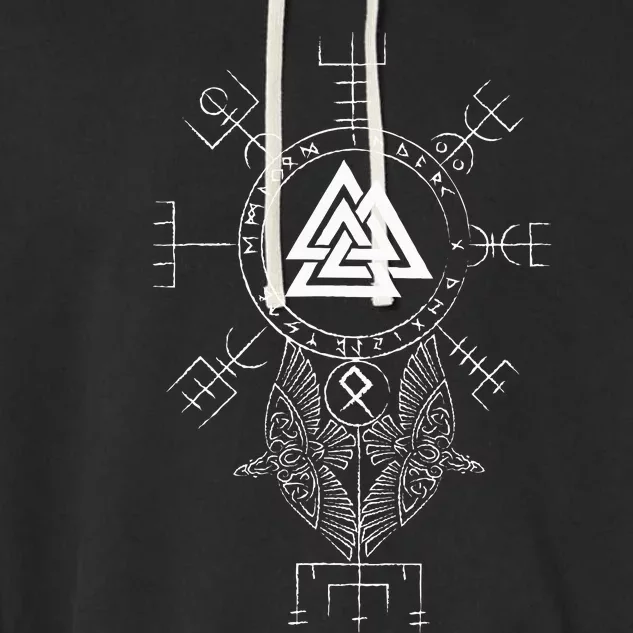 Norse Symbol Celtic Compass Vegvisir Viking Valknut Short Garment-Dyed Fleece Hoodie