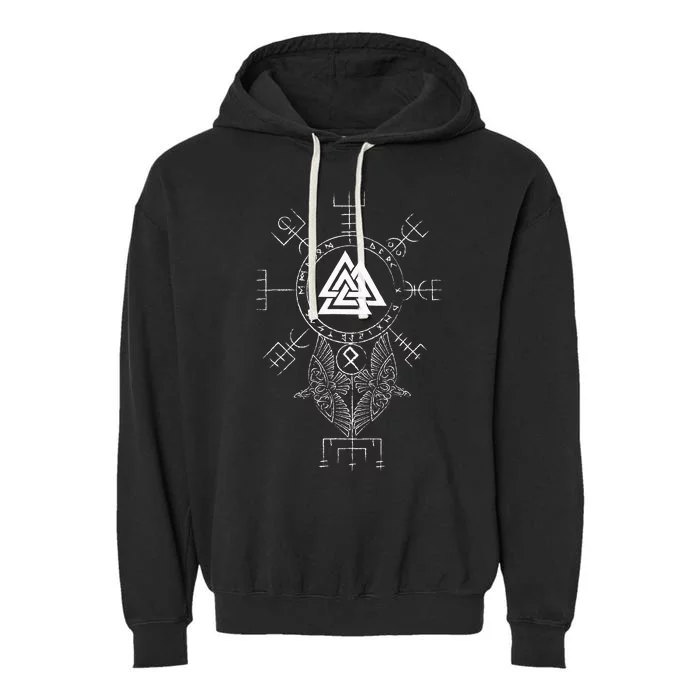 Norse Symbol Celtic Compass Vegvisir Viking Valknut Short Garment-Dyed Fleece Hoodie