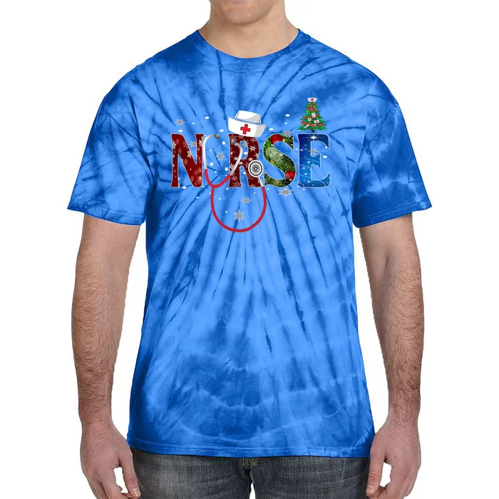 Nurse Stethoscope Christmas Tree Decor Gift Tie-Dye T-Shirt