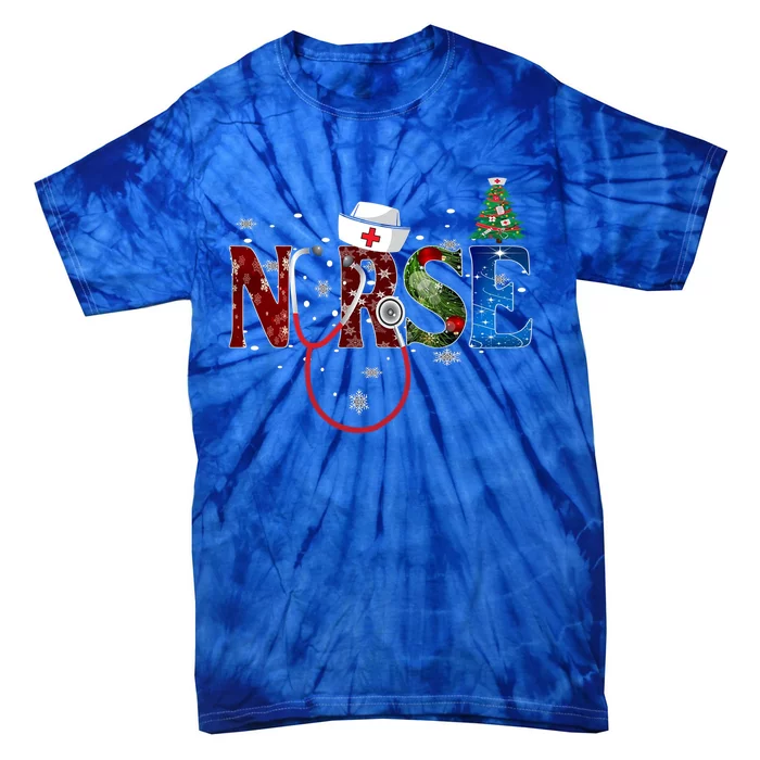 Nurse Stethoscope Christmas Tree Decor Gift Tie-Dye T-Shirt