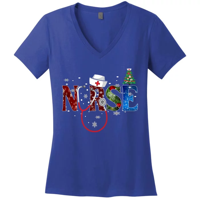 Nurse Stethoscope Christmas Tree Decor Gift Women's V-Neck T-Shirt