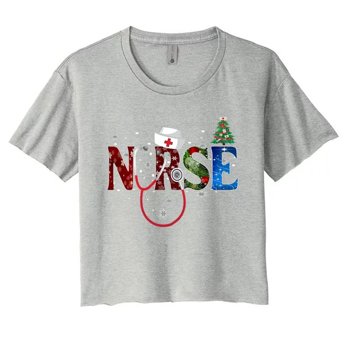 Nurse Stethoscope Christmas Tree Decor Gift Women's Crop Top Tee