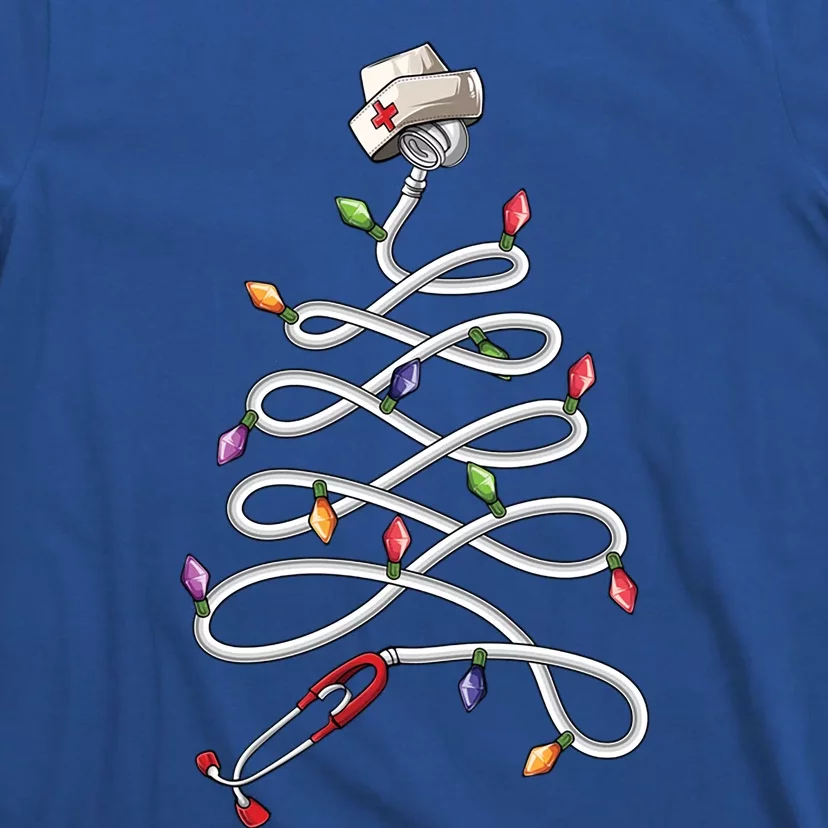 Nurse Stethoscope Christmas Tree Ornat Lights Funny Gift T-Shirt