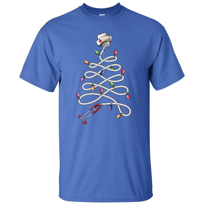 Nurse Stethoscope Christmas Tree Ornat Lights Funny Gift Tall T-Shirt