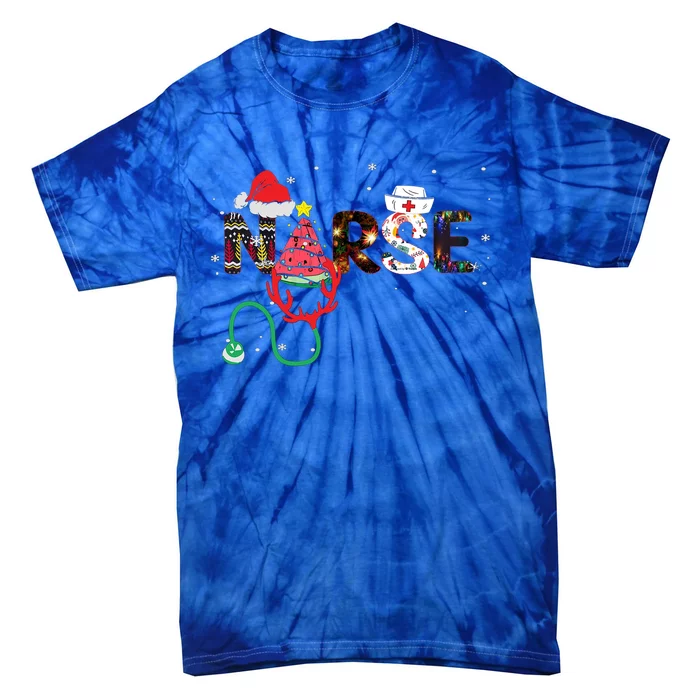 Nurse Stethoscope Christmas Tree Meaningful Gift Tie-Dye T-Shirt