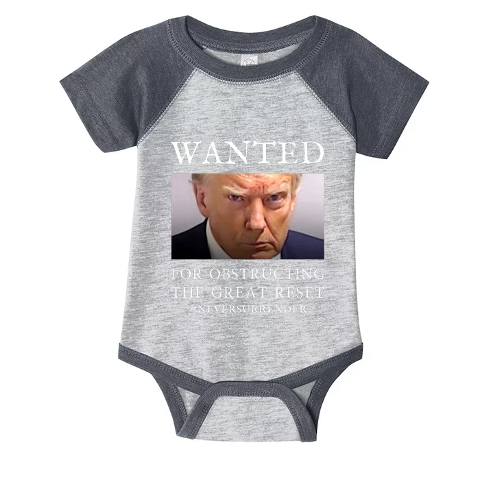 Never Surrender Donald Trump For President 2024 Mugshot Infant Baby Jersey Bodysuit