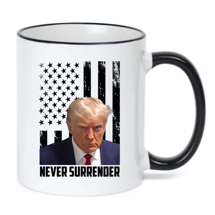 Never Surrender Donald Trump American Flag Mugshot Black Color Changing Mug