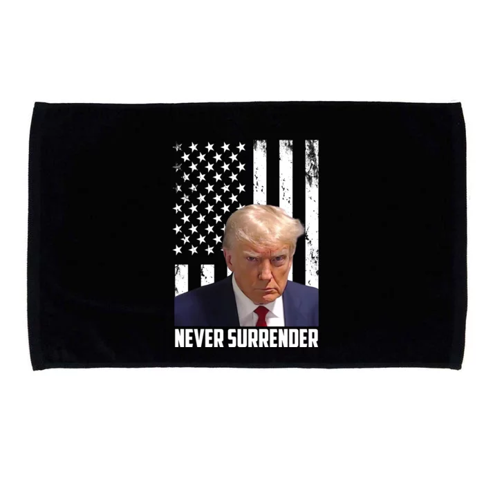 Never Surrender Donald Trump American Flag Mugshot Microfiber Hand Towel