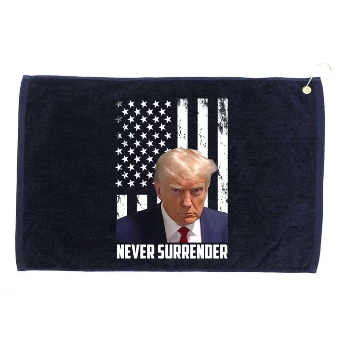 Never Surrender Donald Trump American Flag Mugshot Grommeted Golf Towel