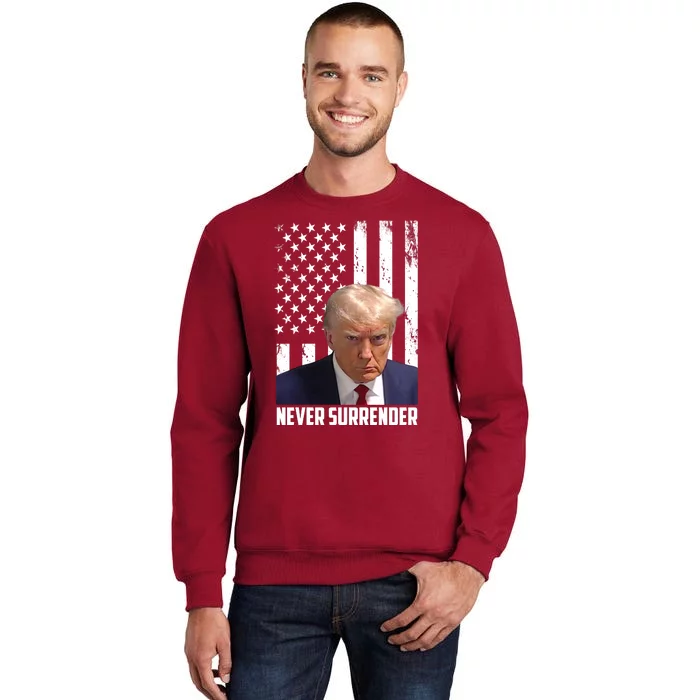 Never Surrender Donald Trump American Flag Mugshot Sweatshirt