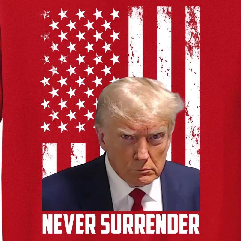 Never Surrender Donald Trump American Flag Mugshot Sweatshirt