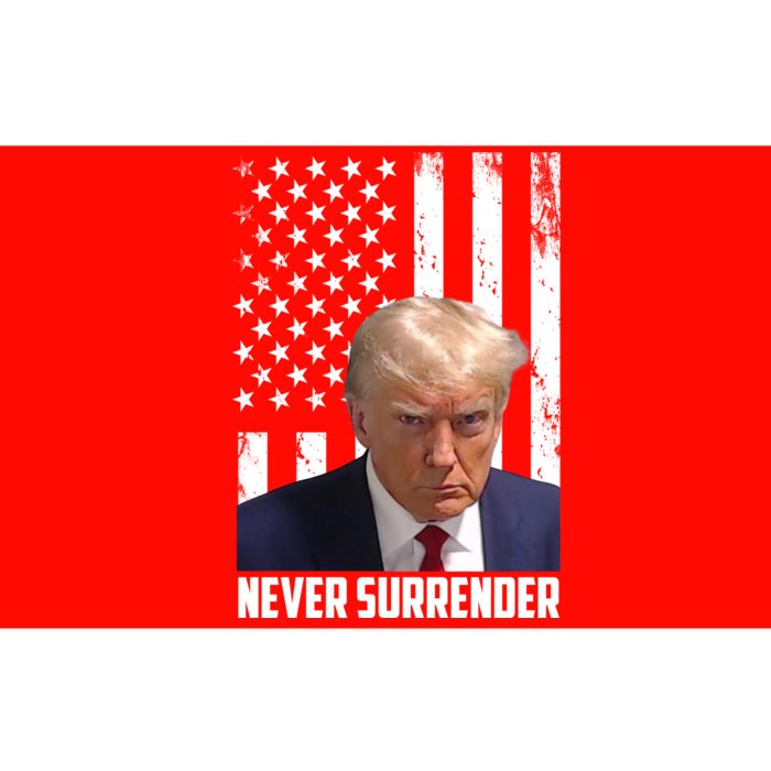 Never Surrender Donald Trump American Flag Mugshot Bumper Sticker