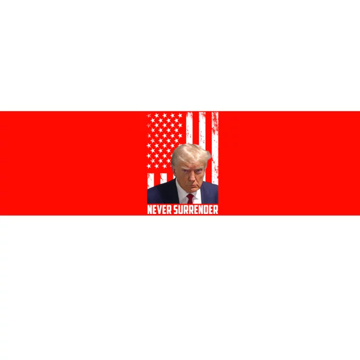 Never Surrender Donald Trump American Flag Mugshot Bumper Sticker