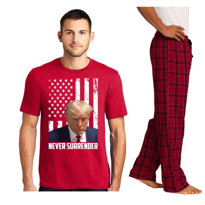 Never Surrender Donald Trump American Flag Mugshot Pajama Set