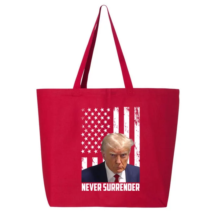 Never Surrender Donald Trump American Flag Mugshot 25L Jumbo Tote