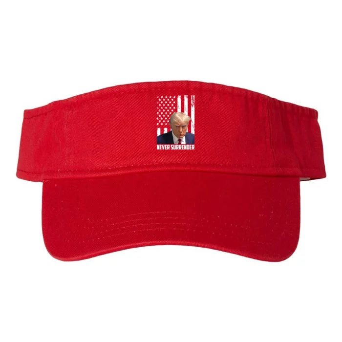 Never Surrender Donald Trump American Flag Mugshot Valucap Bio-Washed Visor