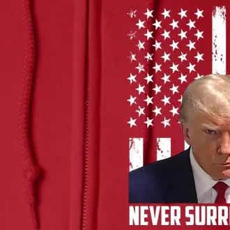 Never Surrender Donald Trump American Flag Mugshot Full Zip Hoodie