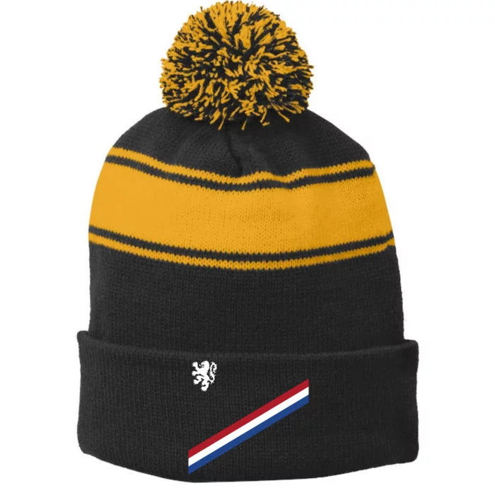 Netherlands Soccer Dutch Logo Flag Stripe Pom Pom Beanie