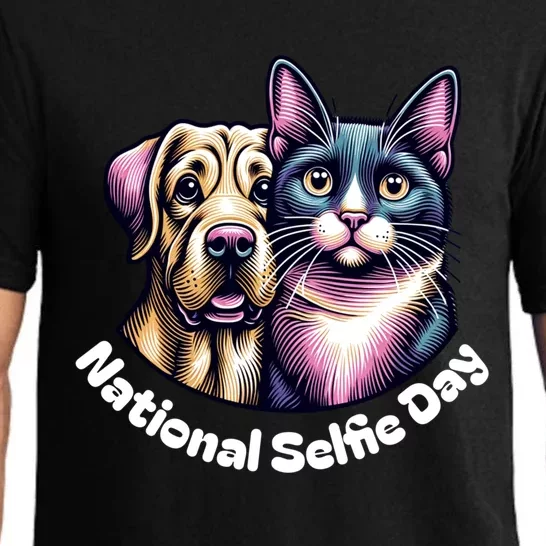 National Selfie Day Cat And Dog Ready For Selfie Together Gift Pajama Set