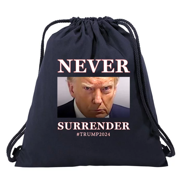 Never Surrender Donald Trump For President 2024 Mugshot Drawstring Bag