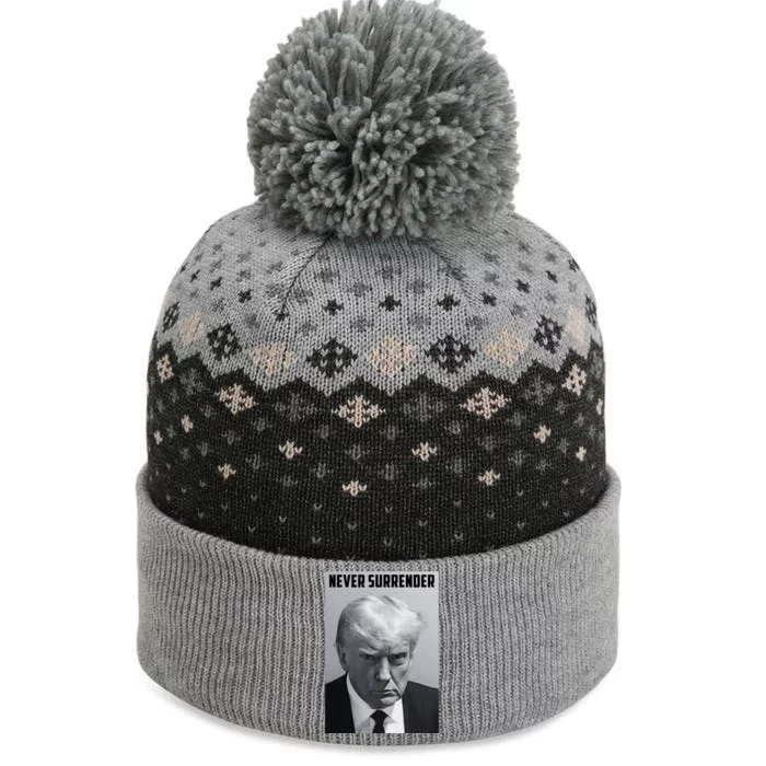 Never Surrender Donald Trump Mugshot The Baniff Cuffed Pom Beanie