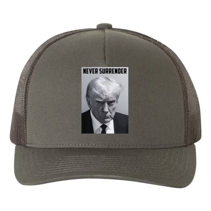 Never Surrender Donald Trump Mugshot Yupoong Adult 5-Panel Trucker Hat