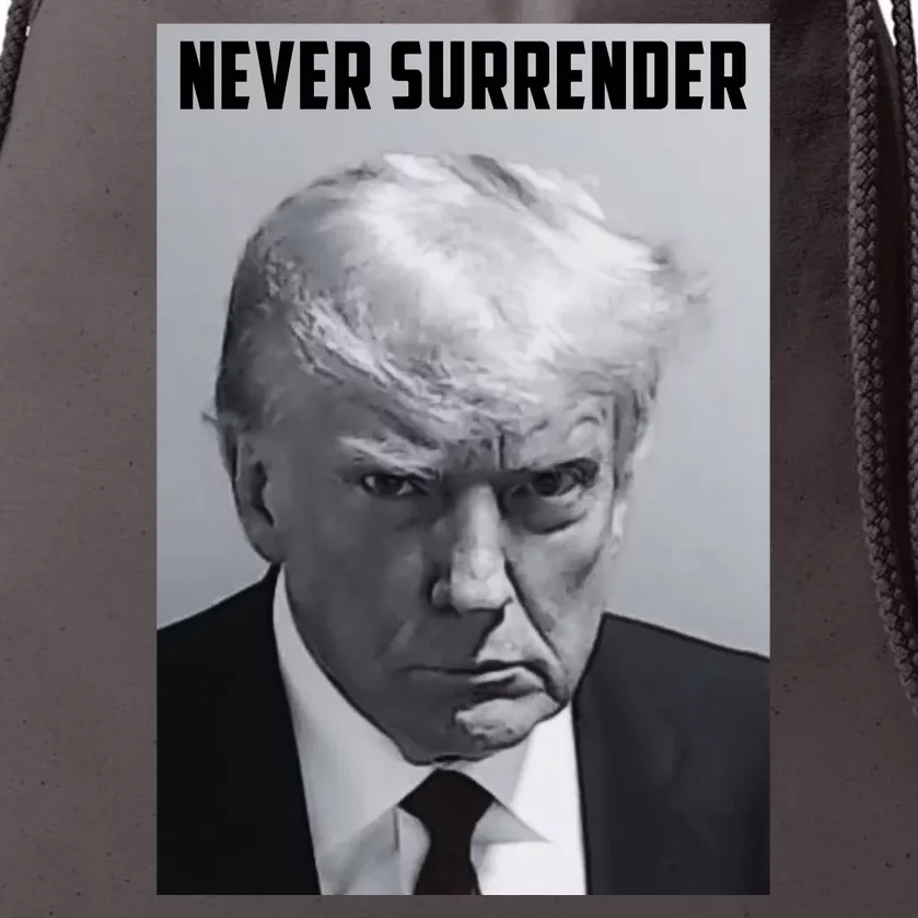 Never Surrender Donald Trump Mugshot Drawstring Bag