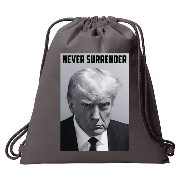 Never Surrender Donald Trump Mugshot Drawstring Bag